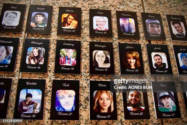 Photo of Makayla Cox, who died of a fentanyl overdose at age 16, is displayed among other portraits on "The Faces of Fentanyl" wall, which displays...