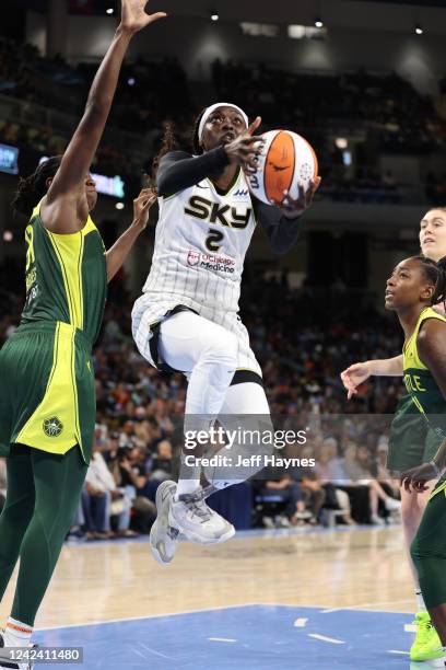 Kahleah Copper of the Chicago Sky drives to the basket during the game against the Seattle Storm on August 9, 2022 at the Wintrust Arena in Chicago,...