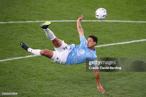 Javier Hernandez of the MLS All-Stars competes during the Cross & Volley event against the Liga MX All-Stars during the MLS All-Star Skills Challenge...