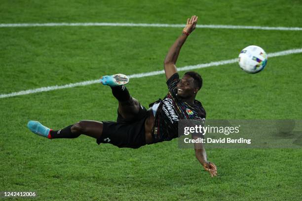 Aviles Hurtado of the Liga MX All-Stars competes during the Cross & Volley event against the MLS All-Stars during the MLS All-Star Skills Challenge...