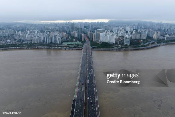 Bridge over the Han River after the heavy rain in Seoul, South Korea, Wednesday, Aug. 10, 2022. The torrential rains that started on Monday and...