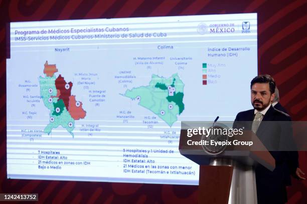 The director of the Mexican Social Security Institute, Zoé Robledo during the daily press conference of Mexican President Andres Manuel Lopez Obrador...