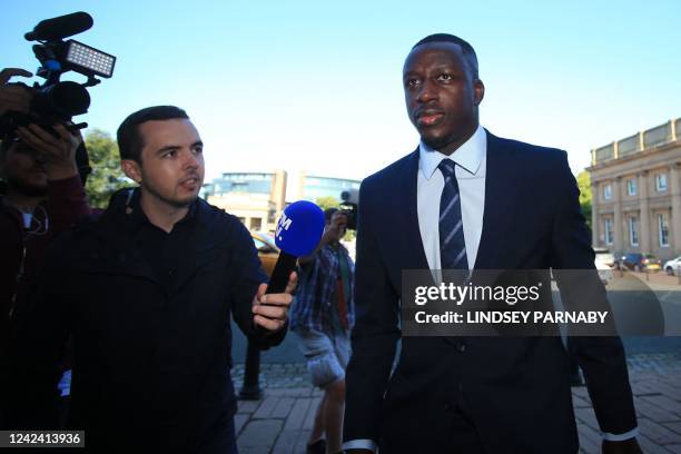 Manchester City and France footballer Benjamin Mendy arrives to Chester Crown Court in northwest England on August 10, 2022 at the start of his trial...