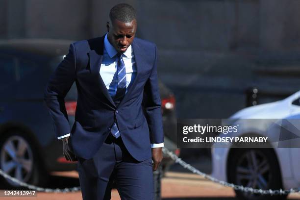 Manchester City and France footballer Benjamin Mendy arrives to Chester Crown Court in northwest England on August 10, 2022 at the start of his trial...