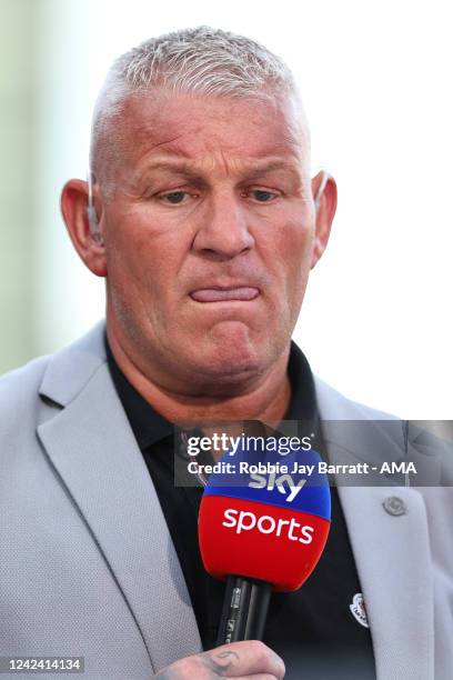 Dean Windass reporting for Sky Sports during the Carabao Cup First Round match between Bradford City and Hull City at Northern Commercials Stadium on...