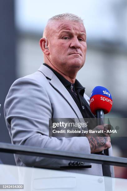 Dean Windass reporting for Sky Sports during the Carabao Cup First Round match between Bradford City and Hull City at Northern Commercials Stadium on...