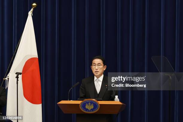 Fumio Kishida, Japan's prime minister, during a news conference after the cabinet reshuffle in Tokyo, Japan, on Wednesday, Aug. 10, 2022. The...