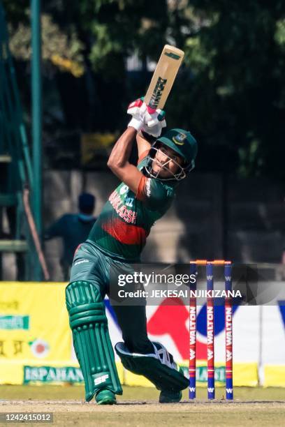 Bangladesh's Afif Hossain plays a shot during the third one-day international cricket match between Zimbabwe and Bangladesh at the Harare Sports Club...