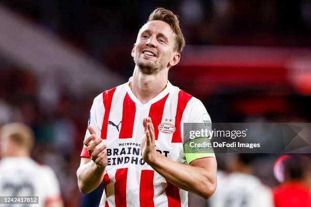 Luuk de Jongof PSV gestures after the UEFA Champions League Third Qualifying Round Second Legmatch between PSV Eindhoven and AS Monaco at Phillips...