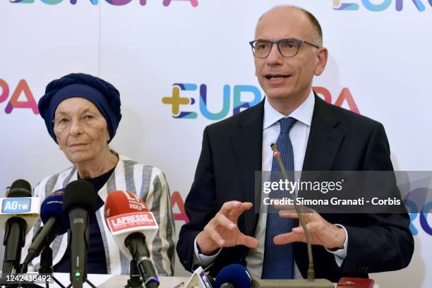 Leader of Democratic PartY Enrico Letta and Emma Bonino attend the Press conference of the Democratic Party and + Europa on the agreement for the...