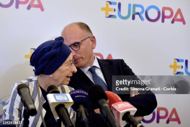Leader of Democratic PartY Enrico Letta and Emma Bonino attend the Press conference of the Democratic Party and + Europa on the agreement for the...