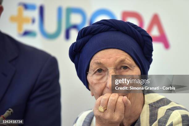 Emma Bonino attend the Press conference of the Democratic Party and + Europa on the agreement for the elections of 25 September, on August 10, 2022...