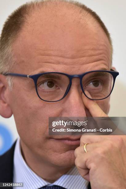 Leader of Democratic PartY Enrico Letta attends the Press conference of the Democratic Party and + Europa on the agreement for the elections of 25...