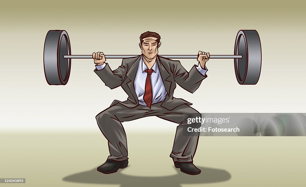 Businessman weightlifting