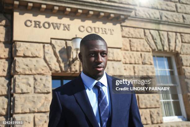 Manchester City and France footballer Benjamin Mendy leaves Chester Crown Court in north-west England on August 10, 2022 at the start of his trial...