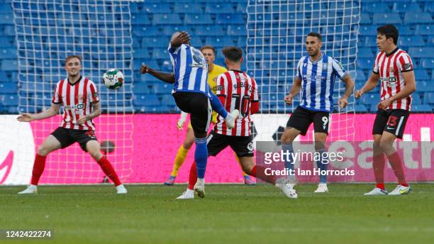 Dennis Adeniran of Sheffield Wednesday scores the opening goal during the Carabao Cup first round match between Sheffield Wednesday and Sunderland at...