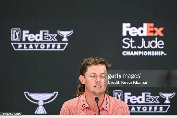 Cameron Smith of Australia listens during a press conference prior to the FedEx St. Jude Championship, the first event of the FedExCup Playoffs, at...