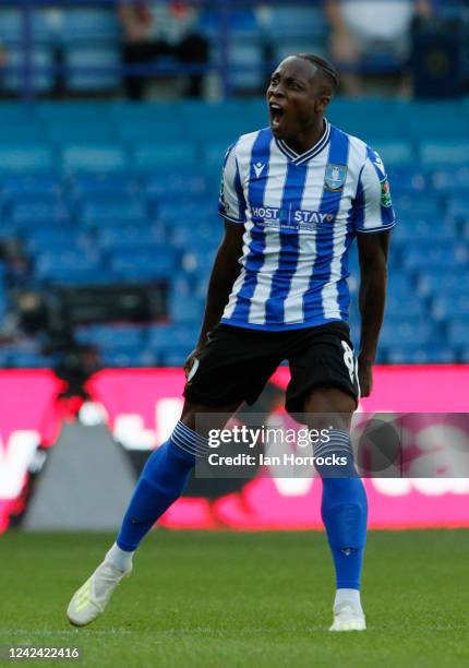 Dennis Adeniran of Sheffield Wednesday celebrates after he scores the opening goal during the Carabao Cup first round match between Sheffield...