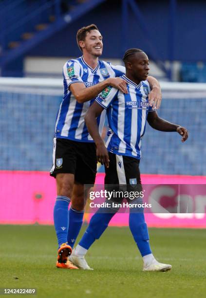 Dennis Adeniran of Sheffield Wednesday celebrates after he scores the opening goal during the Carabao Cup first round match between Sheffield...