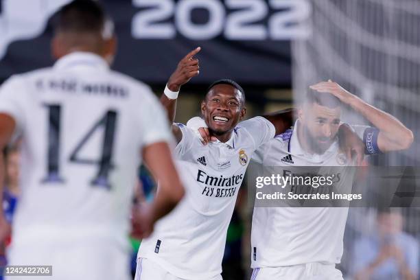 David Alaba of Real Madrid celebrates 1-0 with Karim Benzema of Real Madrid during the UEFA Super Cup match between Real Madrid v Eintracht Frankfurt...