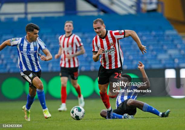 Jack Diamond of Sunderland evades a tackle during the Carabao Cup first round match between Sheffield Wednesday and Sunderland at Hillsborough on...