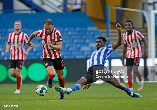 Jack Diamond of Sunderland evades a tackle during the Carabao Cup first round match between Sheffield Wednesday and Sunderland at Hillsborough on...