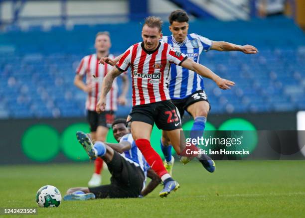Jack Diamond of Sunderland evades a tackle during the Carabao Cup first round match between Sheffield Wednesday and Sunderland at Hillsborough on...
