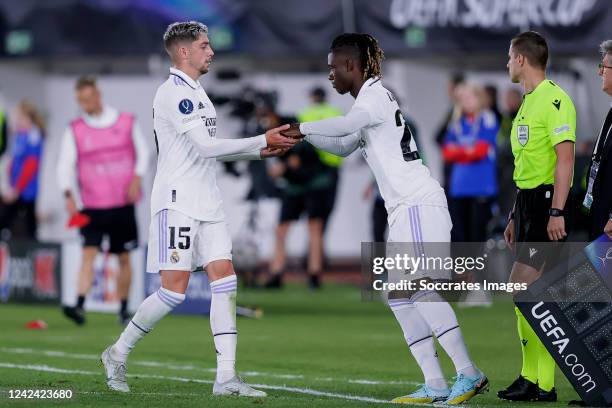 Fede Valverde of Real Madrid, Eduardo Camavinga of Real Madrid during the UEFA Super Cup match between Real Madrid v Eintracht Frankfurt at the...