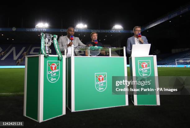 Sky Sports presenter Clinton Morrison performs the second round draw following the Carabao Cup, first round match at Hillsborough, Sheffield. Picture...