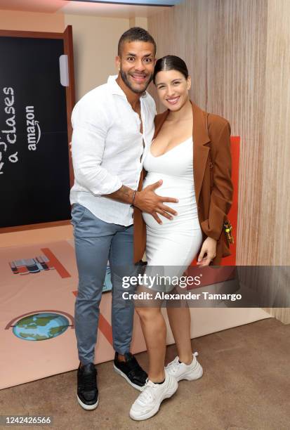 Yasmany Rodriguez and Natasha Dominguez attend an Amazon back to school event at Loft on Bayshore on August 10, 2022 in Miami, Florida.