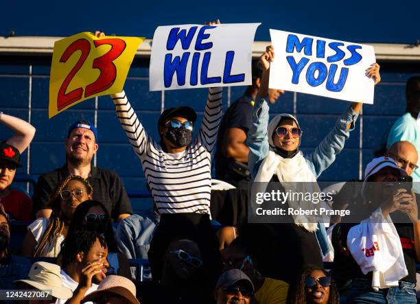 Fans cheer on Serena Williams of the United States during her second round match on Day 5 of the National Bank Open, part of the Hologic WTA Tour, at...