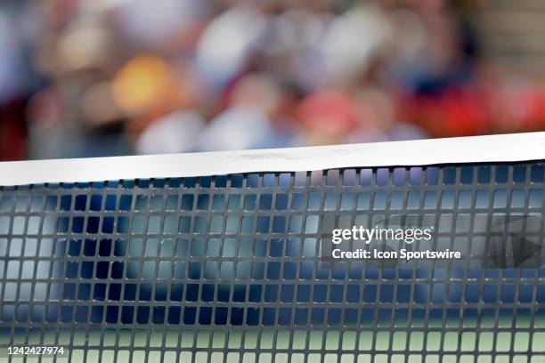 The tennis net as seen during the match between Nick Kyrgios and opponent Daniil Medvedev during Day 5 of the National Bank Open at Stade IGA on...