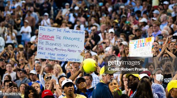 Fans cheer on Serena Williams of the United States during her second round match on Day 5 of the National Bank Open, part of the Hologic WTA Tour, at...