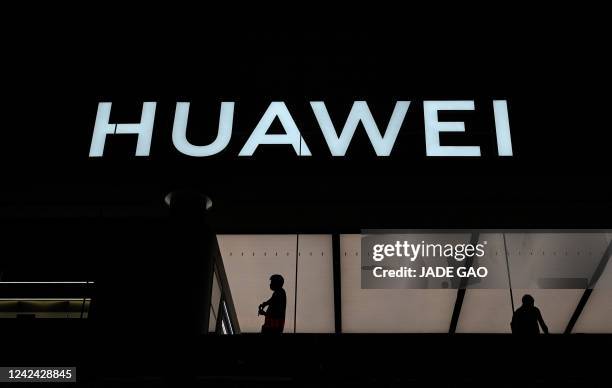 This photo taken on July 12 shows the logo of the Huawei flagship store in Shenzhen, in China's southern Guangdong province.