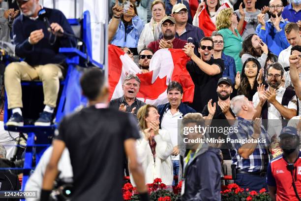 Spectators cheer on Felix Auger-Aliassime of Canada after his victory against Yoshihito Nishioka of Japan during Day 5 of the National Bank Open at...