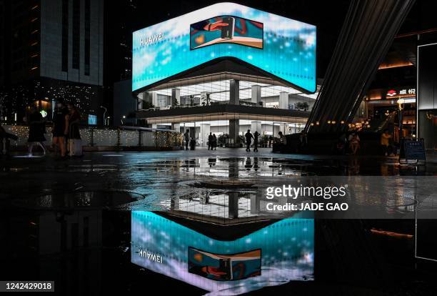 This photo taken on July 8 shows the facade of the Huawei flagship store in Shenzhen, in China's southern Guangdong province.