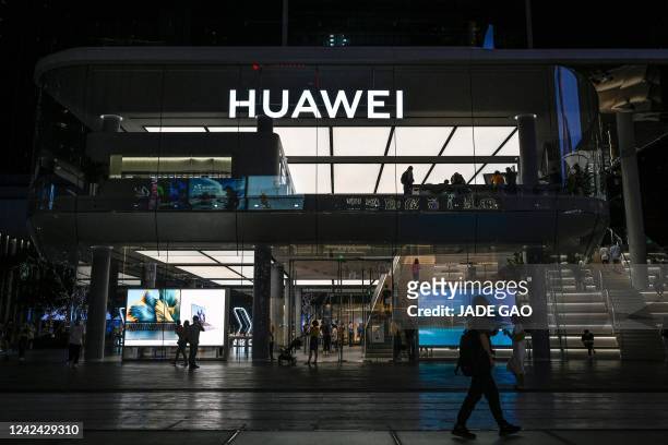 This photo taken on July 12, 2022 shows the Huawei flagship store in Shenzhen, China's southern Guangdong province.