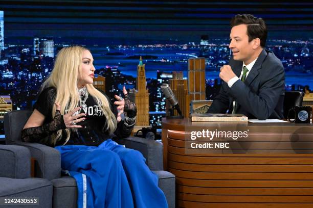 Episode 1697 -- Pictured: Singer Madonna during an interview with host Jimmy Fallon on Wednesday, August 10, 2022 --