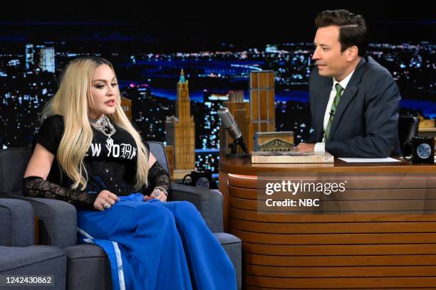 Episode 1697 -- Pictured: Singer Madonna during an interview with host Jimmy Fallon on Wednesday, August 10, 2022 --