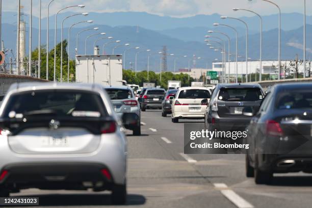 Vehicles in a traffic jam on the Chuo Expressway in Fuchu, Tokyo Metropolis, Japan, on Thursday, Aug. 11, 2022. The Obon holiday, celebrated from...