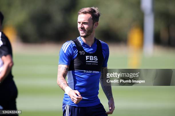 James Maddison of Leicester City during the Leicester City training session at Leicester City Training Ground, Seagrave on August 10, 2022 in...