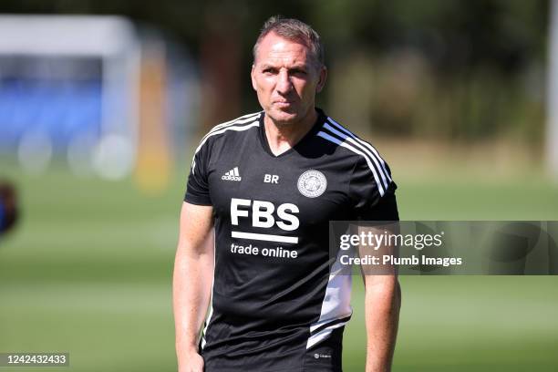 Leicester City Manager Brendan Rodgers during the Leicester City training session at Leicester City Training Ground, Seagrave on August 10, 2022 in...