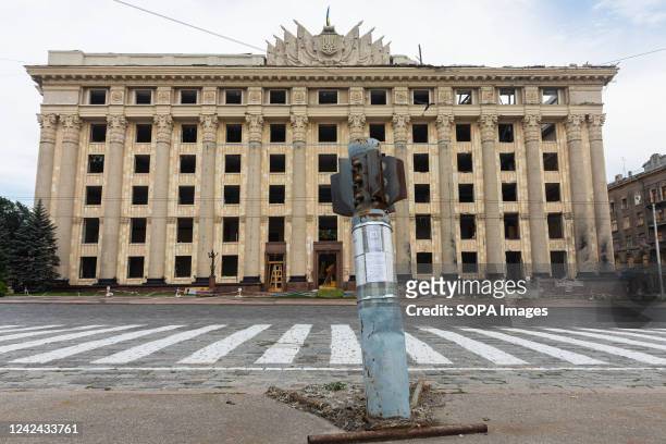 An unexploded rocket is seen in the center of Freedom Square during the Russian invasion of Ukraine.