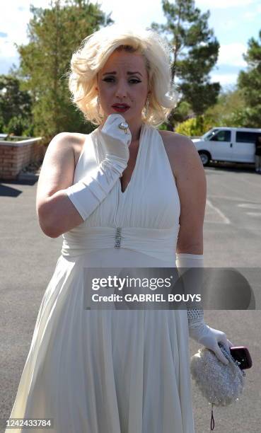 Marilyn Monroe lookalike arrives to attend the memorial service for Hollywood legend Tony Curtis at the Palm Mortuary and Cemetery, Green Valley in...