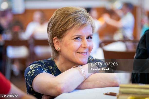 First Minister Nicola Sturgeon during a visit to Lowson Memorial Church Free Breakfast Club in Forfar, where she met volunteers who deliver the...