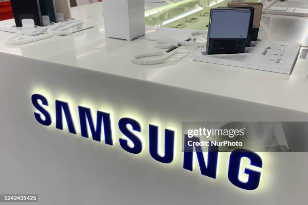 Samsung logo is seen at the store in Krakow, Poland on August 11, 2022.