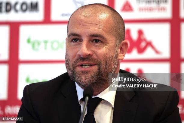 Monaco's Sports Director Paul Mitchell attends a press conference at the Centre de Performance in La Turbie, near Monaco, on August 11, 2022.