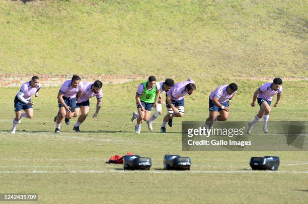 All Blacks players during the New Zealand men's national rugby team training session at St David's Marist Inanda on August 11, 2022 in Johannesburg,...