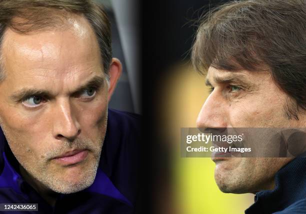 In this composite image a comparison has been made between Manager Thomas Tuchel of Chelsea and Antonio Conte, the Tottenham Hotspur manager. Chelsea...