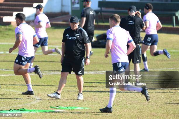 All Blacks coach Ian Foster and players during the New Zealand men's national rugby team training session at St David's Marist Inanda on August 11,...